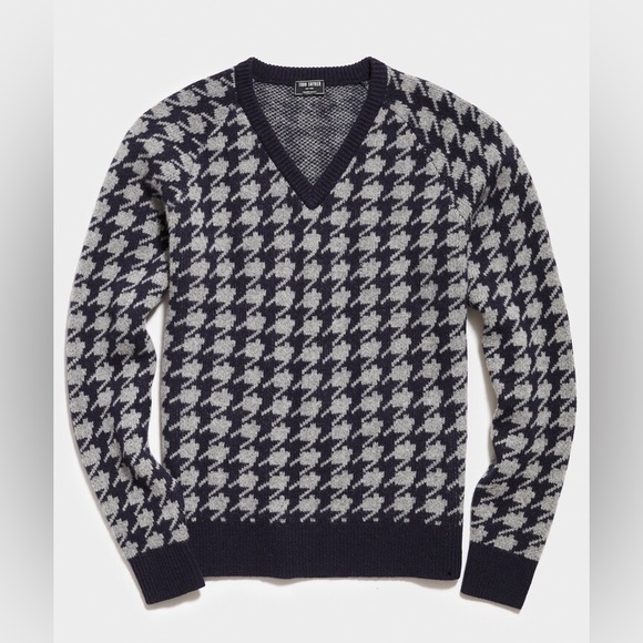 Todd Snyder $348 Merino Wool Houndstooth V-Neck Sweater in Navy Size XS - Picture 13 of 15